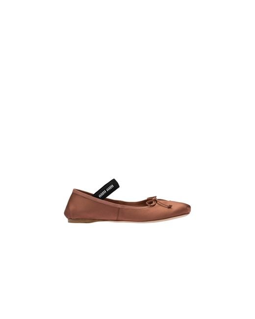 Miu Miu Brown Satin Slip-On Ballerina Shoes