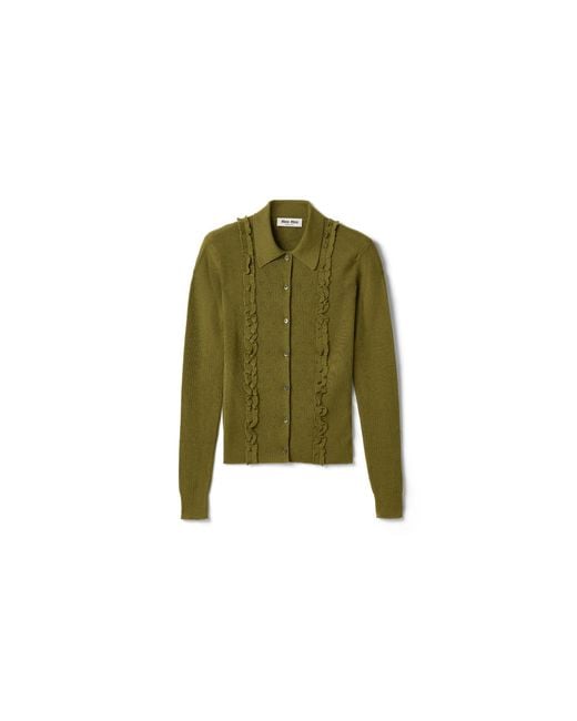 Miu Miu Green Cashmere And Silk Cardigan