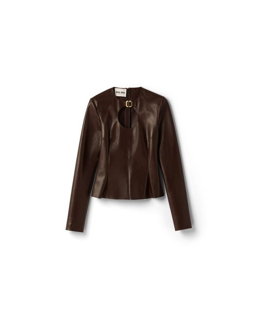 Miu Miu Brown Long-Sleeved Nappa Leather Top With Buckle