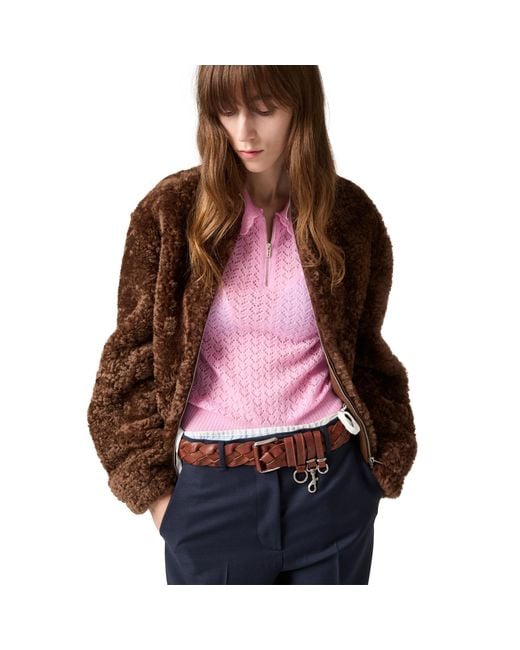 Miu Miu Brown Shearling Blouson Jacket