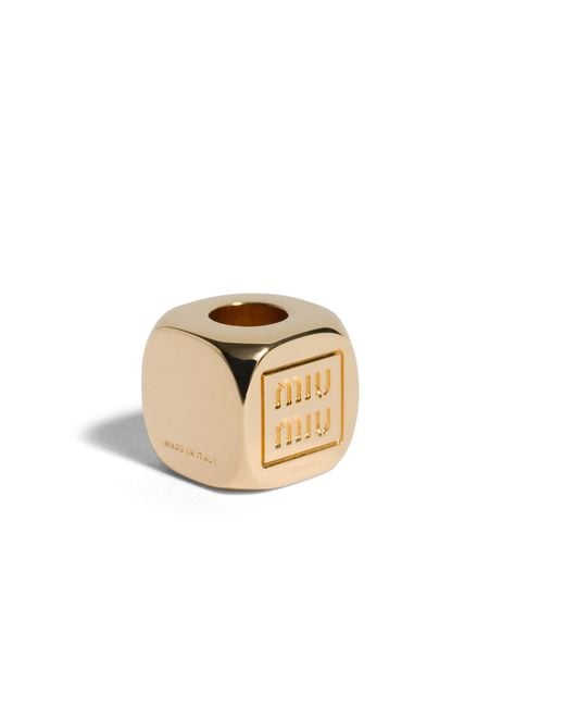 Miu Miu White Enameled Metal Dice Charm