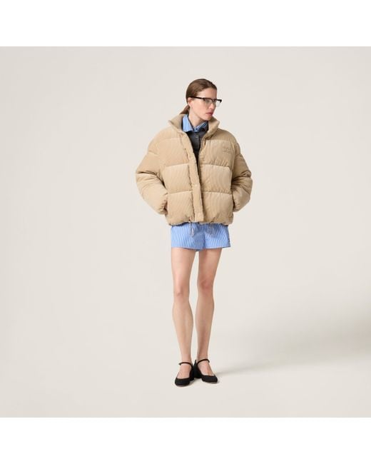 Miu Miu Medium Weight Corduroy Down Jacket in Natural Lyst UK