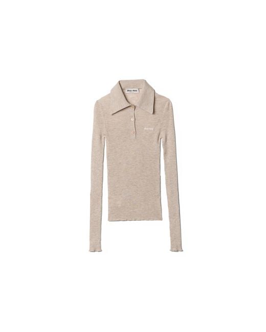 Miu Miu Natural Cashmere And Silk Knit Polo Shirt