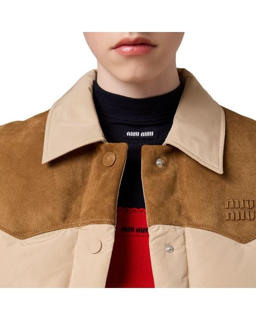 Miu Miu Natural Technical Pongé And Leather Down Vest