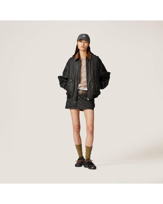 Miu Miu Black Resin-Finish Poplin Bomber Jacket