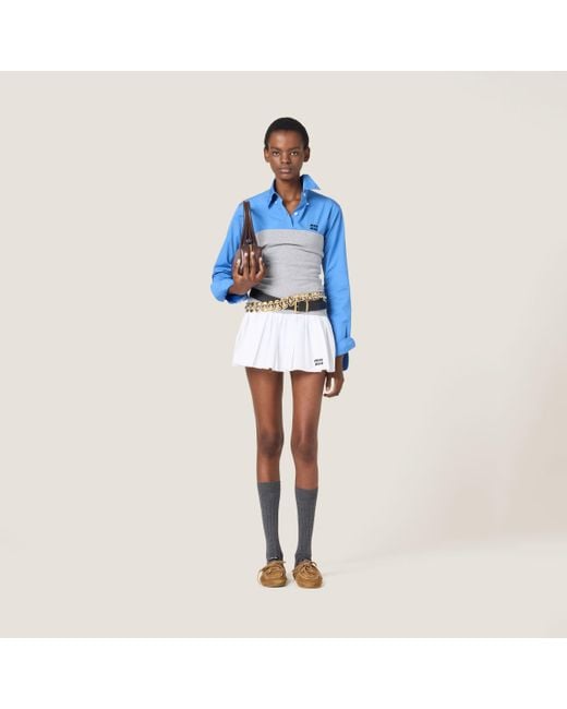 Miu Miu Poplin And Jersey Miniskirt | Lyst