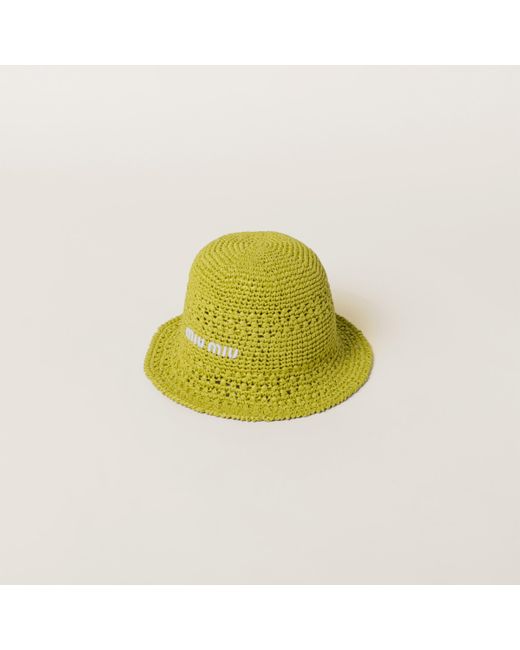 Miu Miu Yellow Woven Fabric Hat