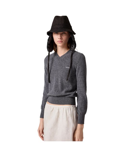 Miu Miu Gray V-Neck Wool Cardigan