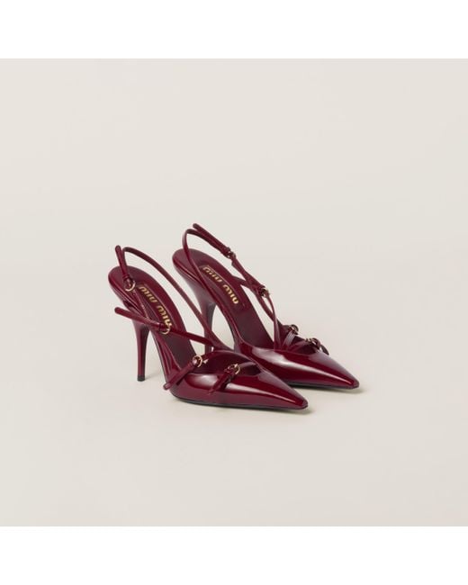 Miu Miu Red Patent Leather Slingbacks With Buckles