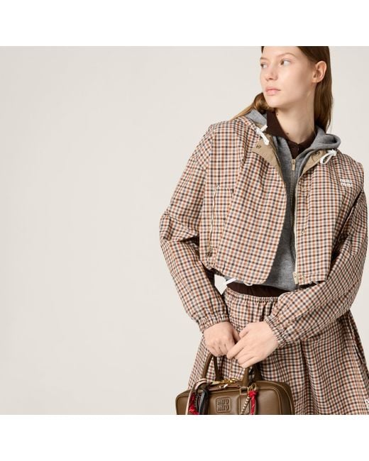 Check Technical Jacket Miu Miu Vichy Check Technical Fabric Blouson Jacket in Natural | Lyst