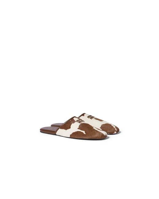 Miu Miu Brown Printed Leather Slippers