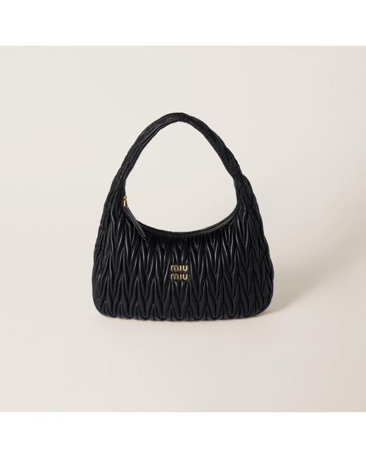 Miu Miu Black Wander Matelassé Nappa Leather Hobo Bag