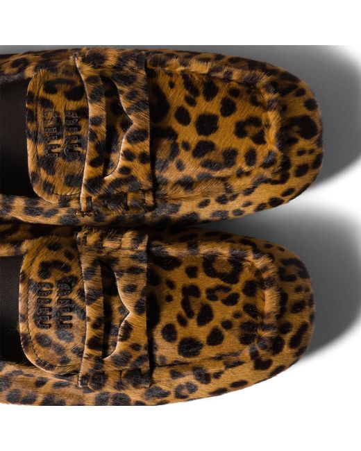Miu Miu Brown Ruches Printed Leather Loafers
