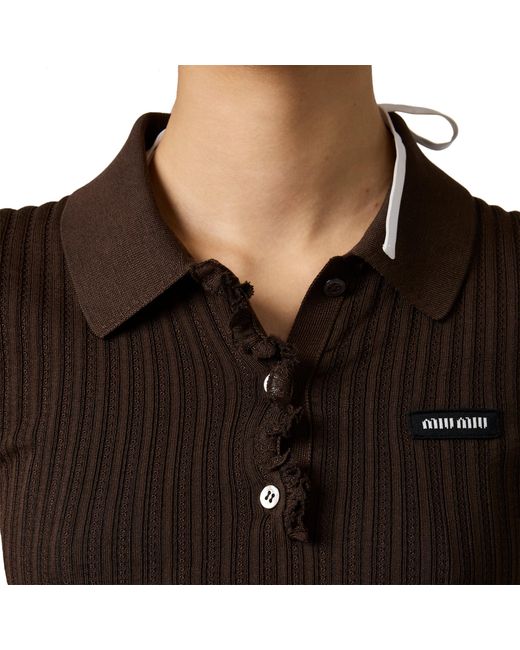 Miu Miu Black Silk Knit Polo Shirt