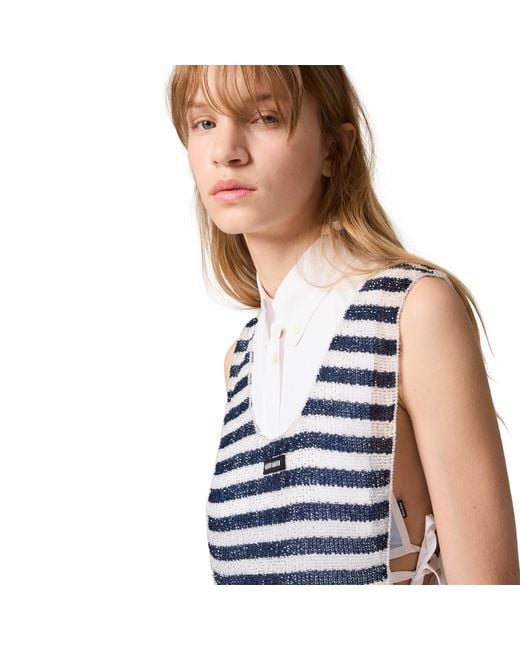 Miu Miu Blue Embroidered Beaded Top