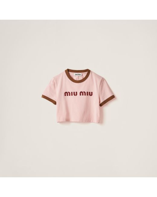Miu Miu Pink Logo Cotton Crop Top
