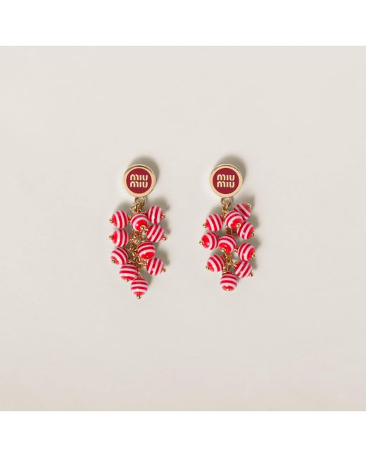 Miu Miu Red Metal Earrings With Synthetic Pearls