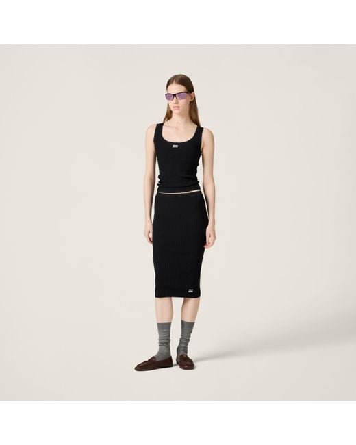 スカート Miu Miu Black Stretch Silk Skirt Miu Miu Full technical-silk Skirt | Black | FARFETCH