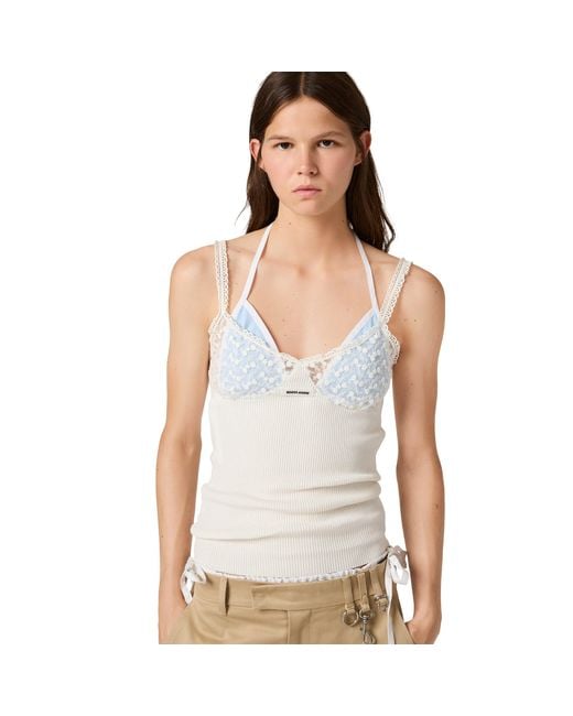 Miu Miu White Cotton And Lace Top