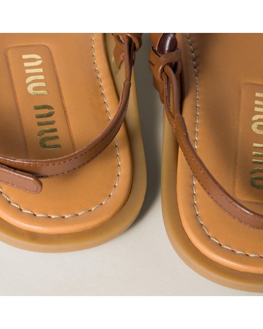 サンダル・ミュール MIU MIIU 5X409E_2CSP_F03S9 BRAIDED LEATHER SANDALS Miu Miu Braided Leather Strap Sandals Cognac 5X409E