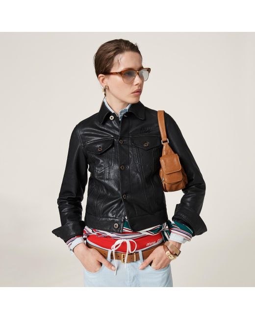 Miu Miu Nappa Leather Jacket in Black | Lyst