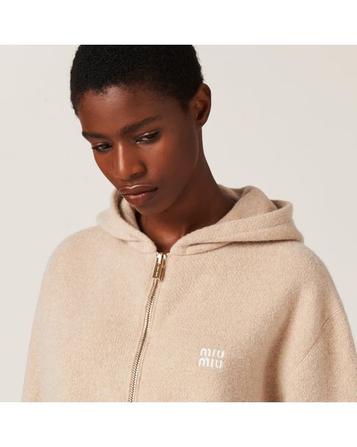 Miu Miu Wool And Cashmere Hoodie Jacket in Natural Lyst