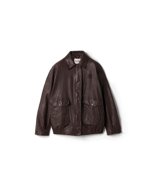 Miu Miu Brown Leather Blouson Jacket