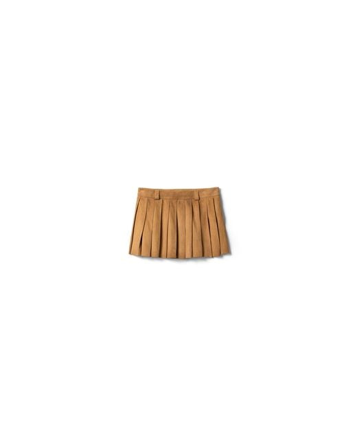 Miu Miu Natural Pleated Waxed Suede Mini-Skirt