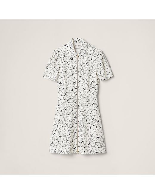 Miu Miu White Crepe De Chine Floral Print Dress