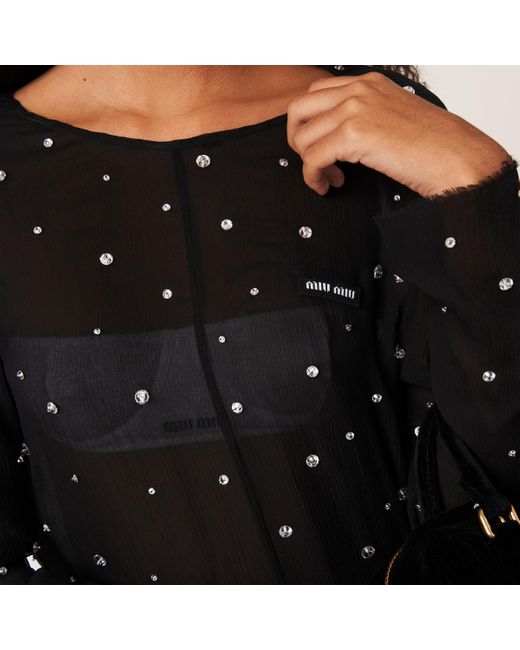Miu Miu Black Embroidered Chiffon Dress