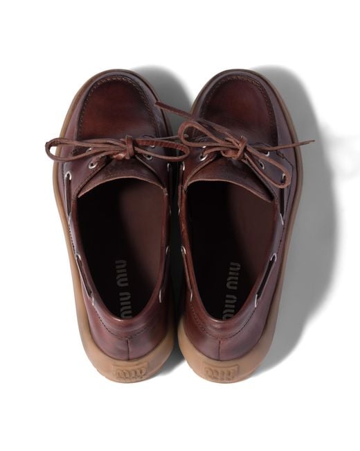 Miu Miu Brown Leather Deck Shoes