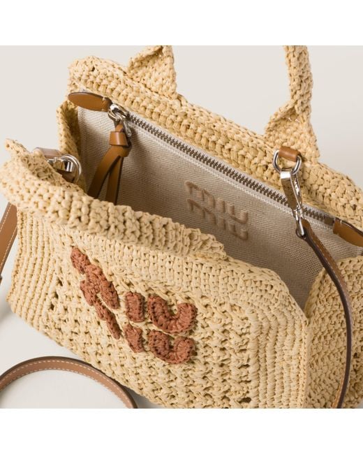 Miu Miu Metallic Raffia-Effect Crochet Fabric Tote Bag
