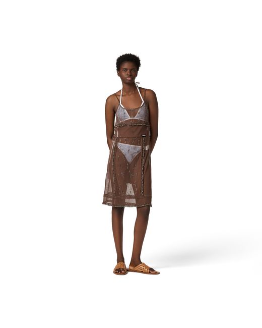 Miu Miu Brown Embellished Tulle Dress