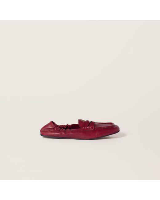 Miu Miu Ruches Nappa Leather Loafers in Red | Lyst