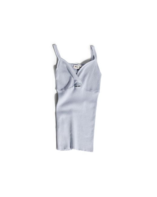 Miu Miu Blue Cotton Knit Top