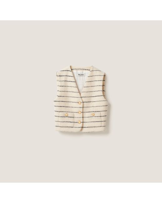 Miu Miu Natural Single-Breasted Bouclé Vest