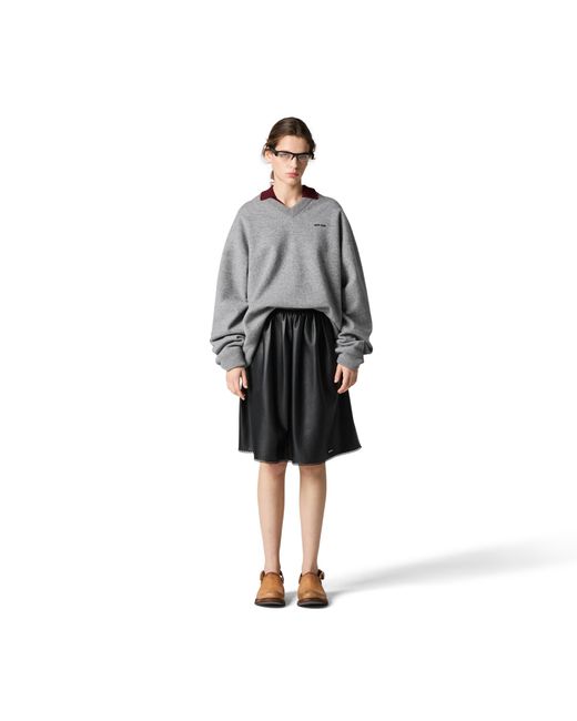 Miu Miu Gray Cashmere And Jersey V-Neck Sweater