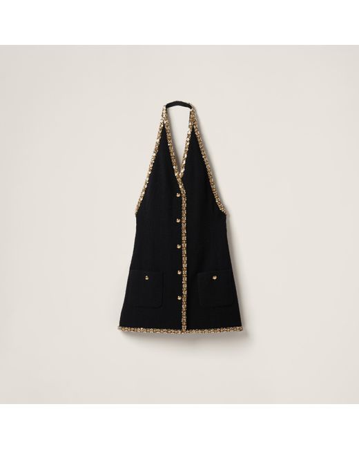 Miu Miu Black Mini Dress With Crystal Embellishment