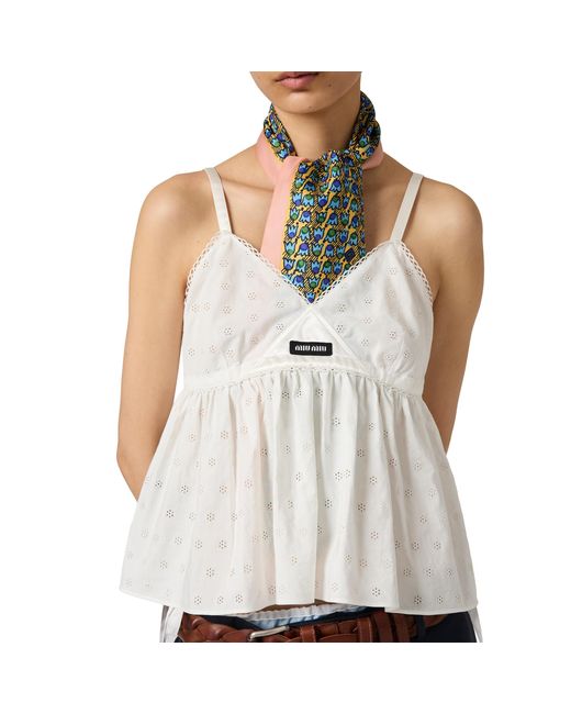 Miu Miu White Slubbed Eyelet Poplin Top