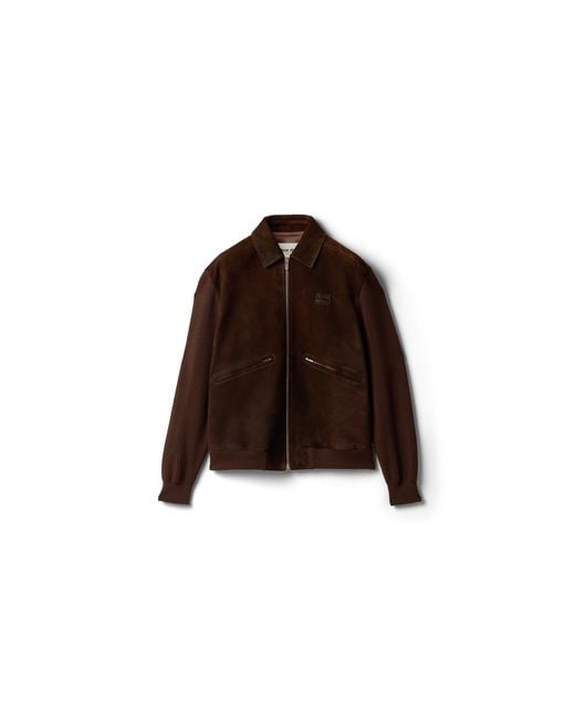 Miu Miu Brown Waxed Suede Blouson Jacket