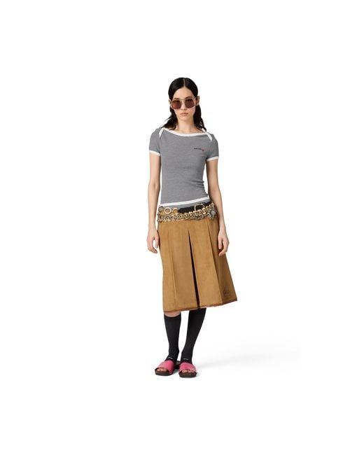 Miu Miu Natural Pleated Suede Skirt