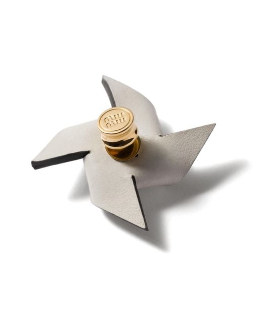 Miu Miu Red Leather Pinwheel Brooch