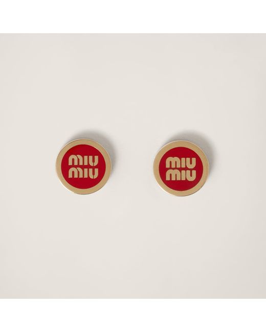 Miu Miu Red Enameled Metal Earrings