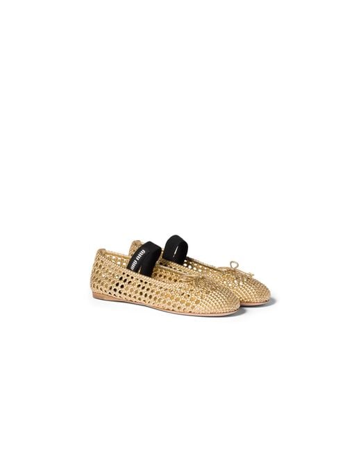 Miu Miu Metallic Woven Mordoré Nappa Leather Ballerinas