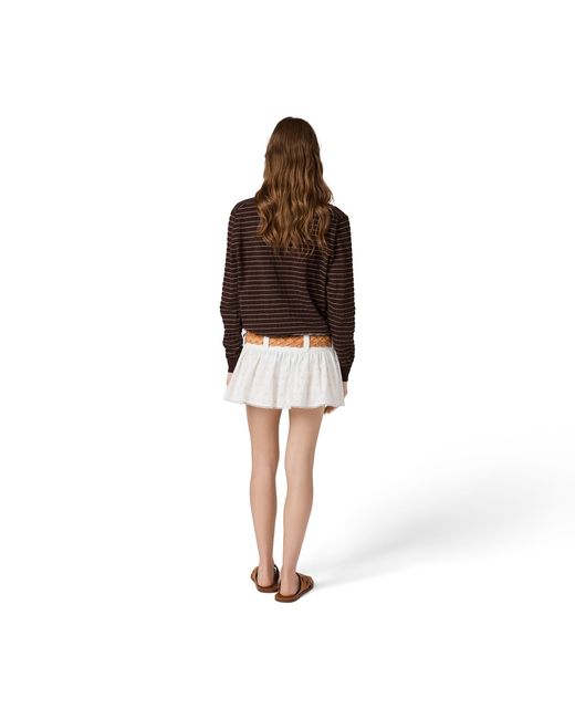 Miu Miu White Slubbed Poplin And Eyelet Lace Miniskirt