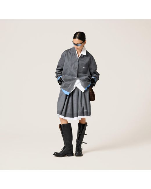 Miu Miu Blue Knit And Poplin Shirt