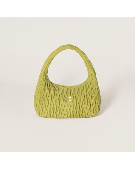 Miu Miu Green Wander Matelassé Suede Bag
