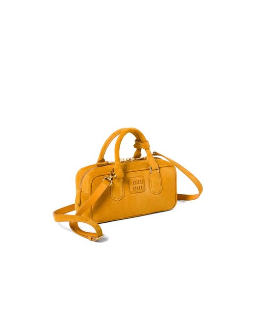 Miu Miu Yellow Arcadie Padded Suede Top-Handle Bag