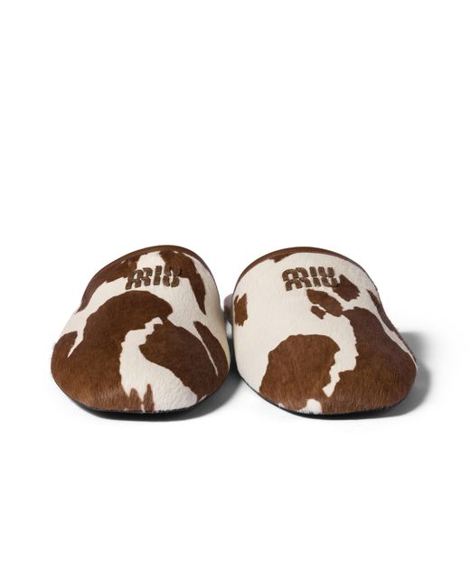 Miu Miu Brown Printed Leather Slippers