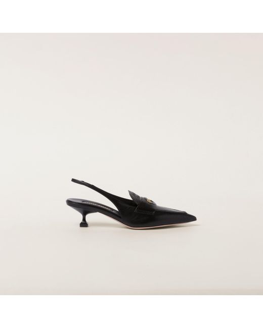 Miu Miu Black Leather Penny Loafers With Heel